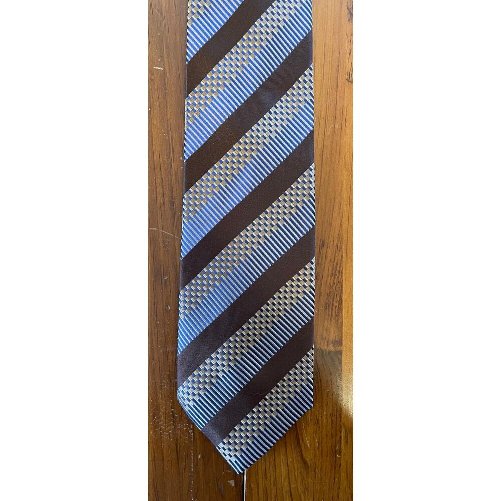 XMI Platinum Tie All Silk Imported from Italy Hand Made in USA Brown/Blue Stripe